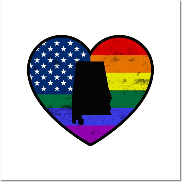 Alabama United States Gay Pride Flag Heart Wall Art by TextTees